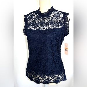NEW Nanette Lepore Sleeveless Lace Top Navy w/crochet accents $98 MSRP, …